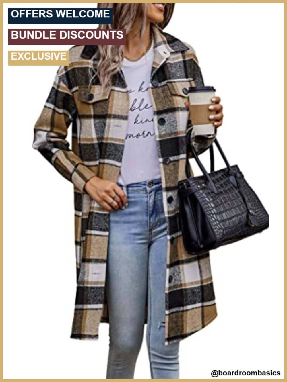 Womens Plaid Shacket Jacket Long Sleeve Button Down Flannel Shirt Oversized